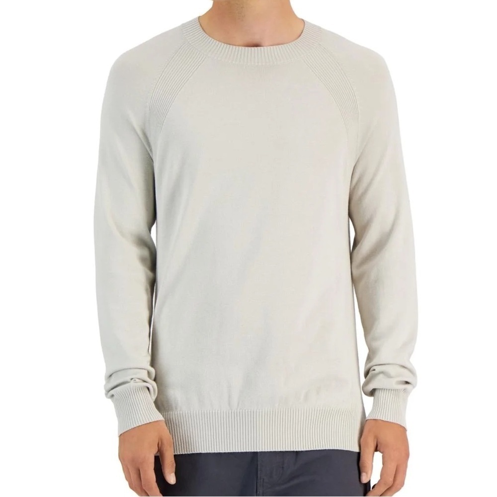 Men’s Alfani Ribbed Raglan Sweater L XL NWT -B3 Light Gray